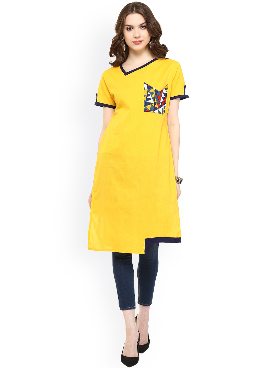 Pannkh Yellow Asymmetric Kurta