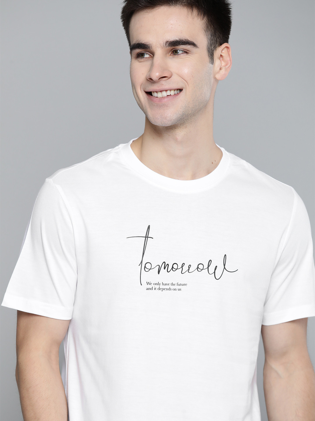 M&H Our Water Men White & Black Printed Round Neck T-shirt