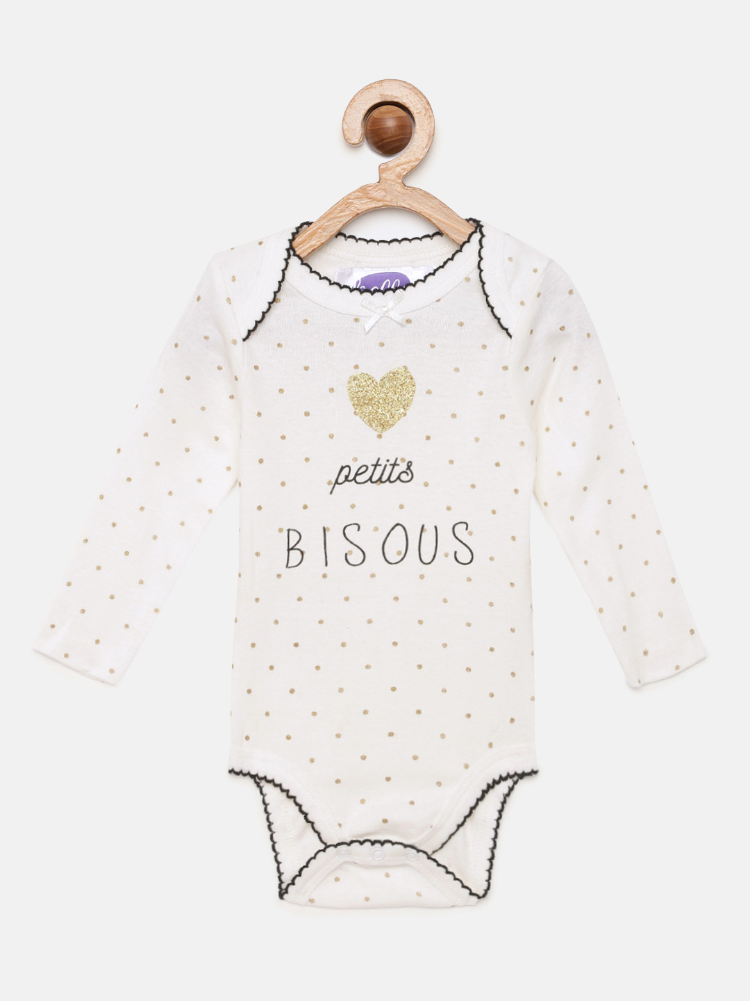 Eimoie Girls Off-White & Gold-Toned Printed Pure Cotton Bodysuit