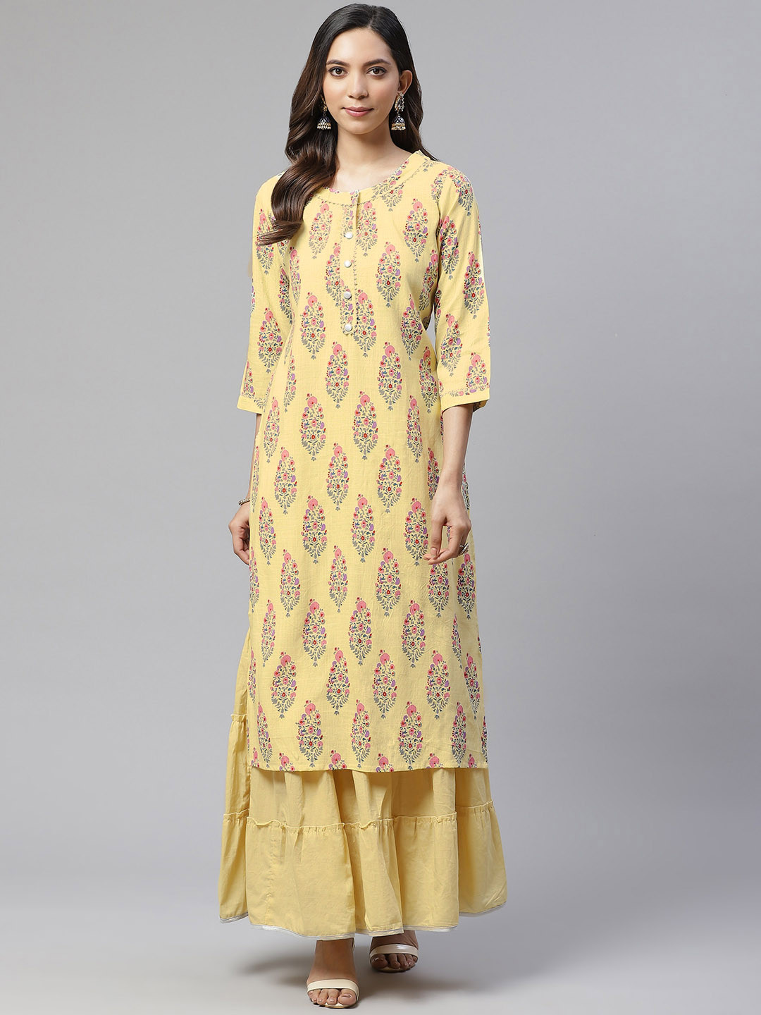 Divena Women Yellow & Pink Printed Kurta with Sharara