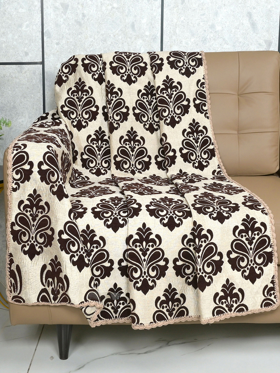 Saral Home Set of 2 Brown & Beige Ethnic Motifs Reversible Sofa Covers