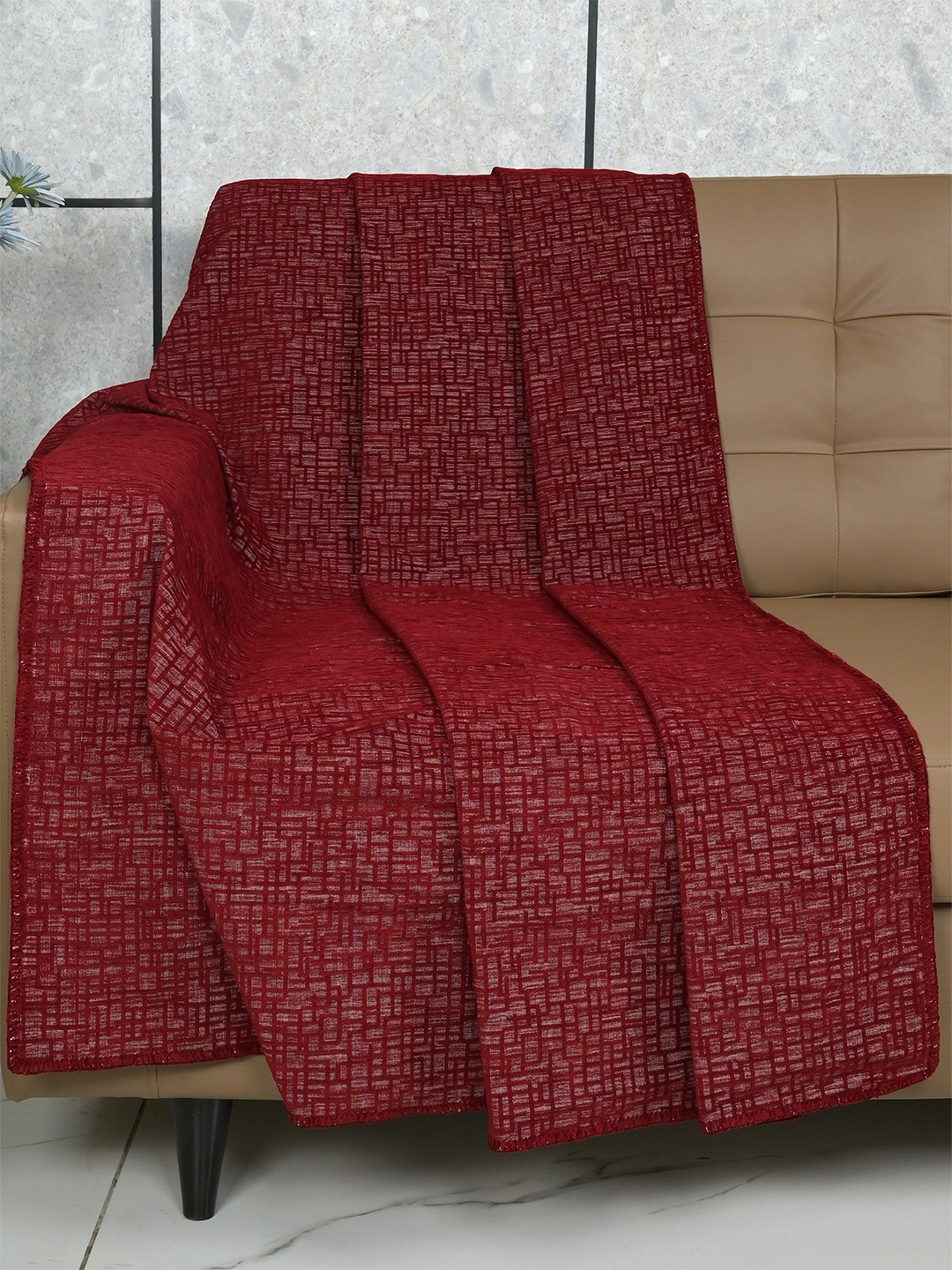 Saral Home Maroon Printed Decorative Chenille Sofa Covers