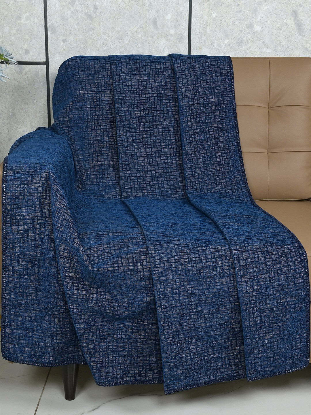 Saral Home Navy Blue Soft Decorative Chenille Sofa Cover