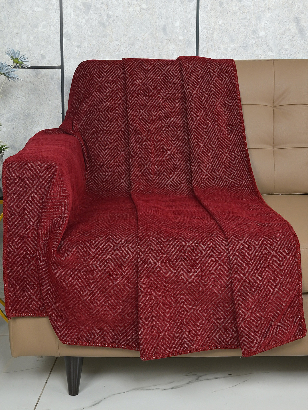 Saral Home Maroon Soft Synthetic Reversible Sofa Throw Cover