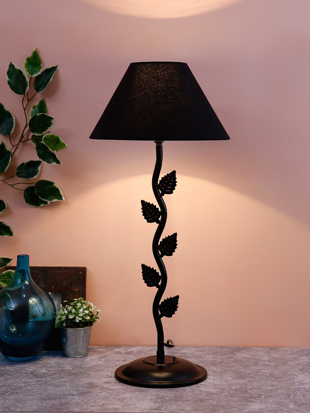 Devansh Black Solid Traditional Bedside Standard Table Lamp with Shade