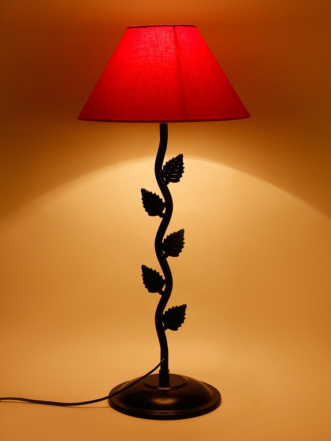 Devansh Red & Black Solid Leaf Shaped Table Lamp
