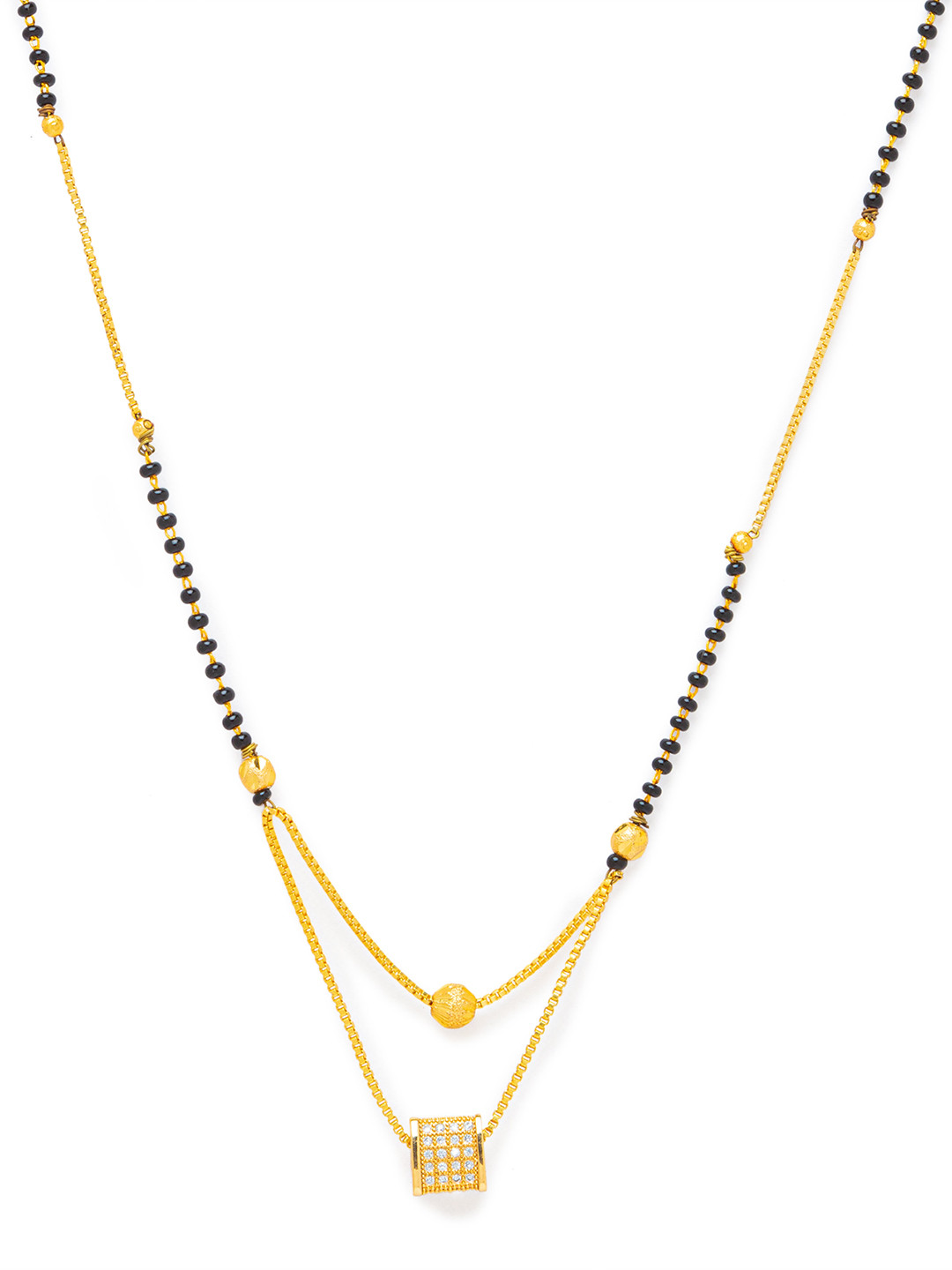 Digital Dress Room Gold-Plated Black & White Stone-Studded Beaded Mangalsutra