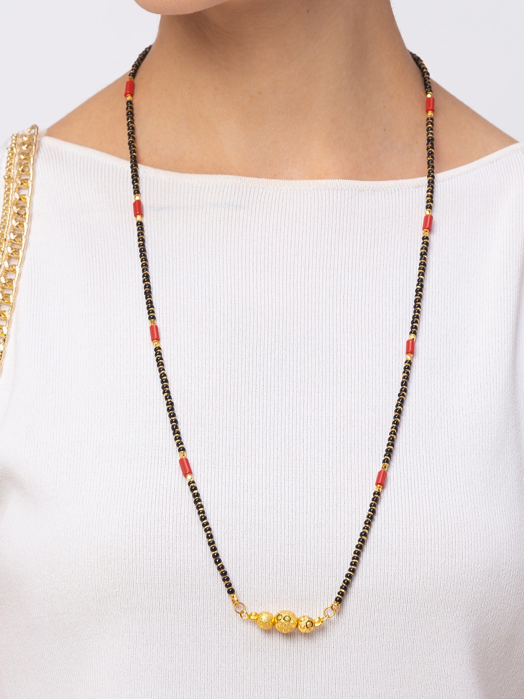 Digital Dress Room Gold-Plated Black & Red Beaded Mangalsutra