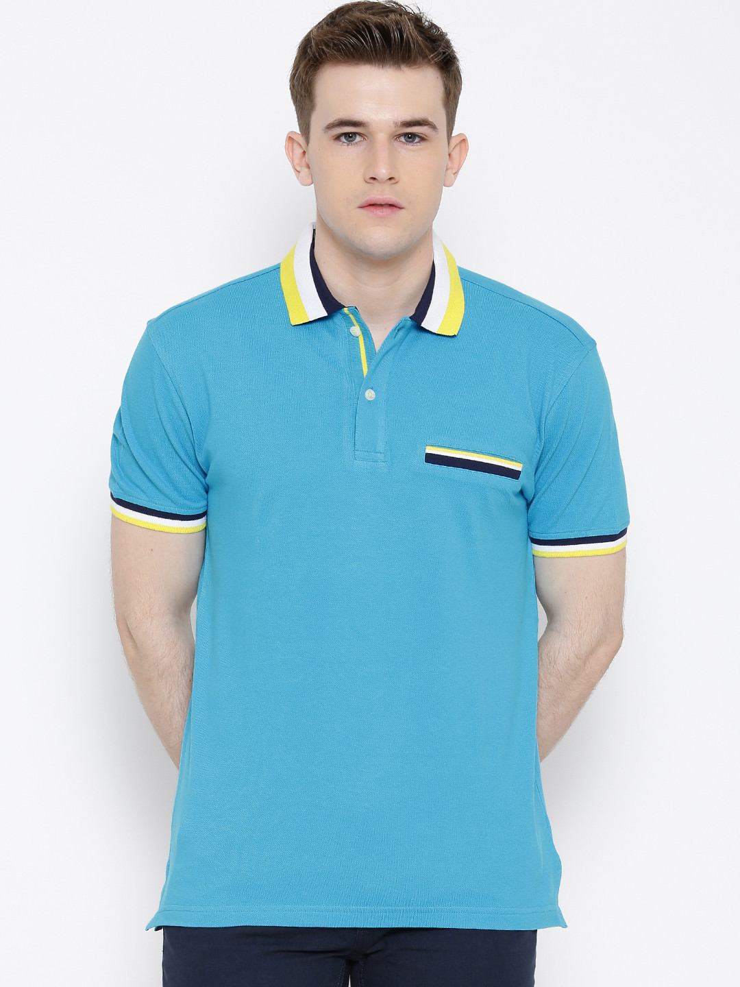 Wills Lifestyle Blue Slim Polo Pure Cotton T-shirt