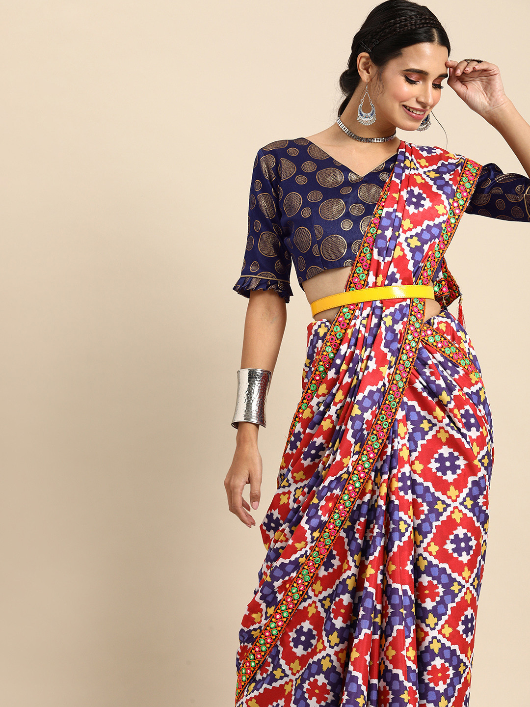 Sangria Blue & Multicoloured Printed Bandhani Saree