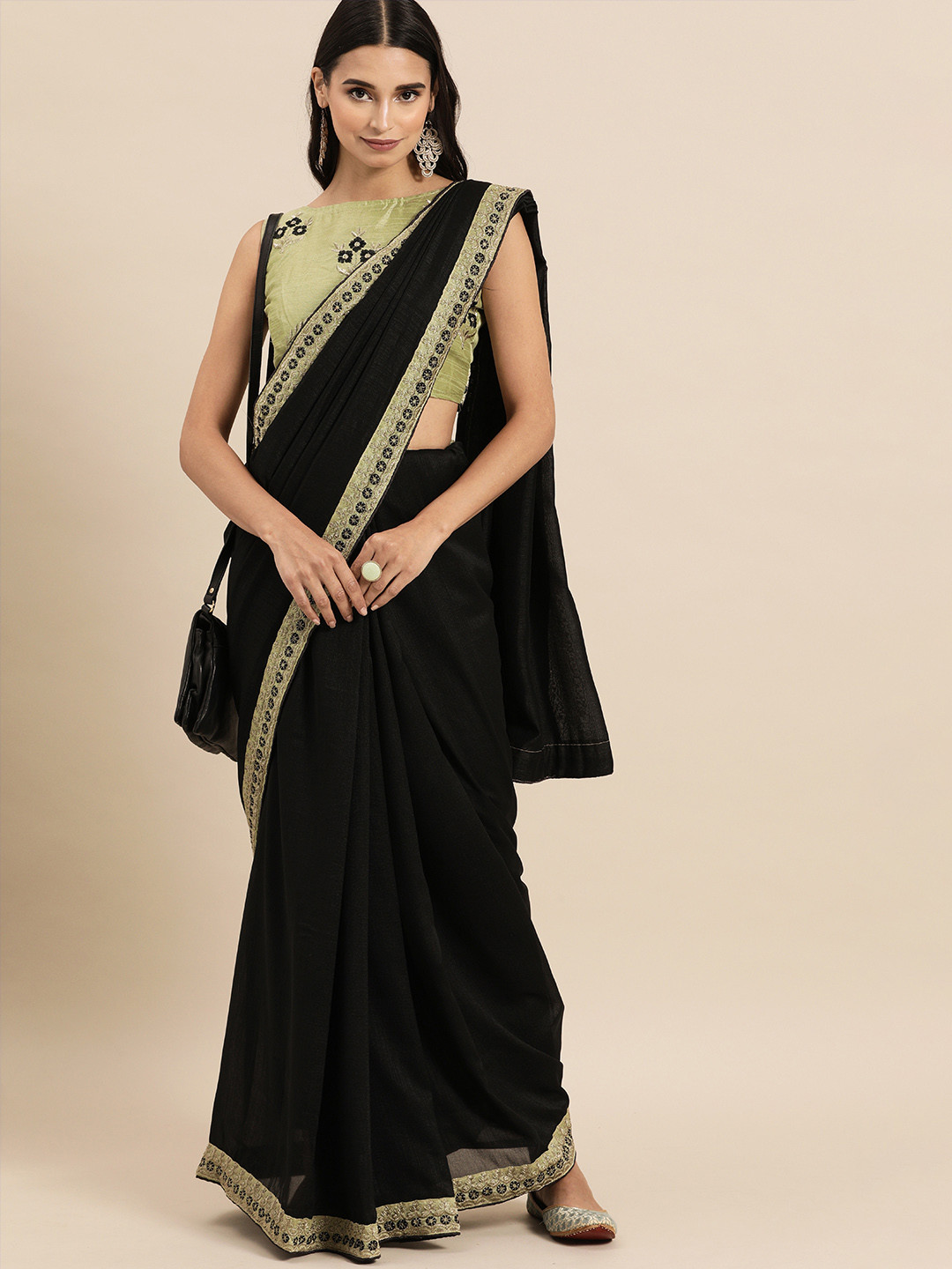 Sangria Black Solid Silk Blend Saree