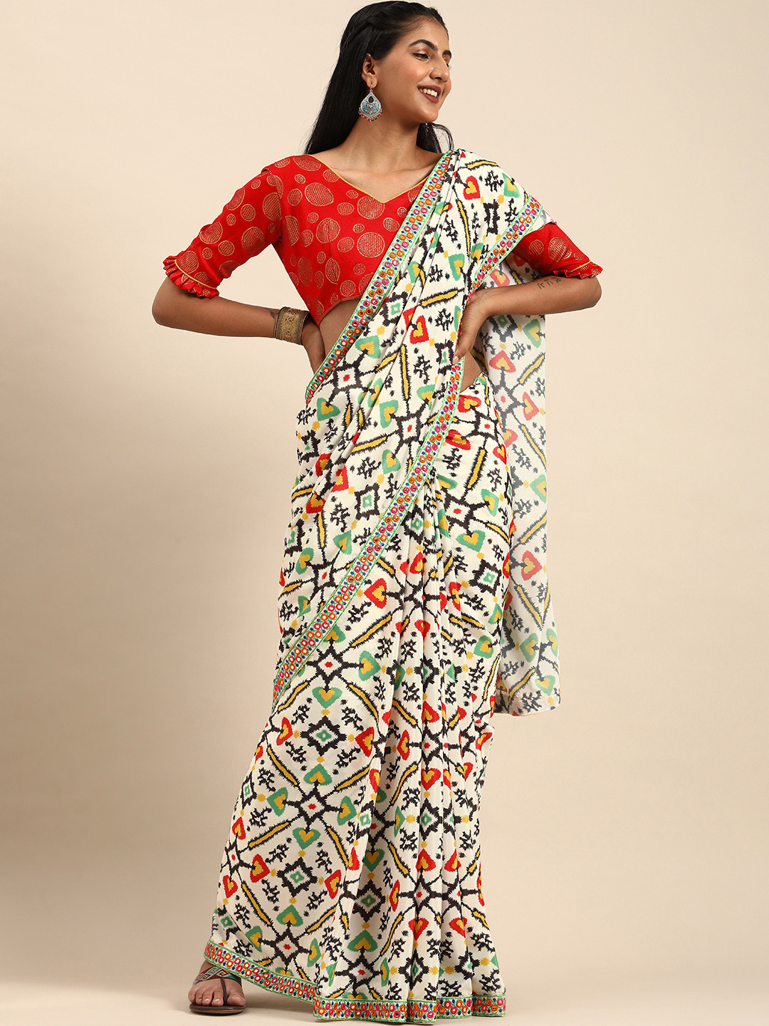 Sangria Multicoloured Pure Crepe Printed Bandhani Saree
