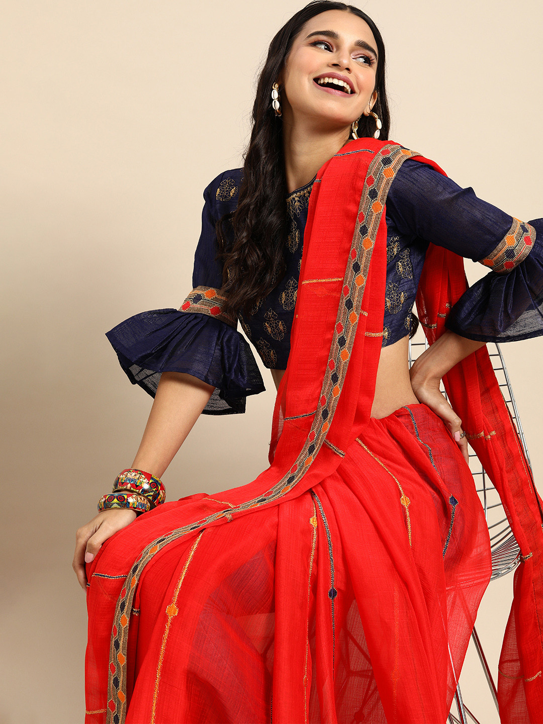 Sangria Red Woven Design Silk Blend Saree