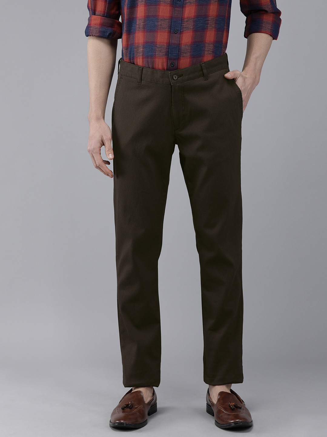 Blackberrys Men Brown B-91 Skinny Fit Solid Regular Trousers