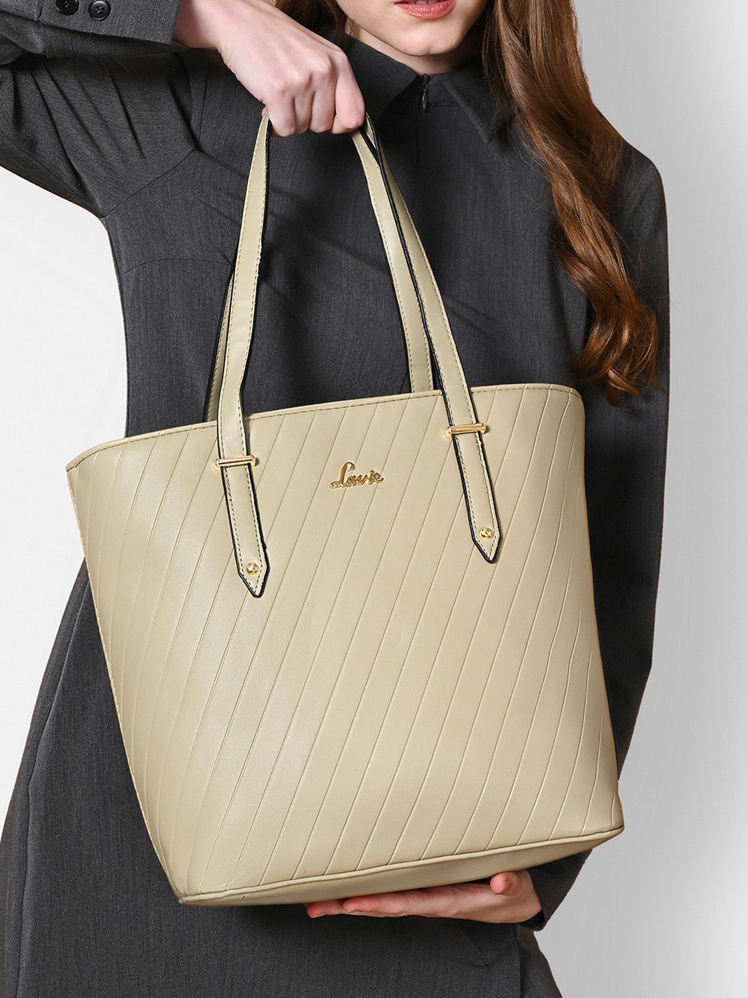 Lavie Yalta Beige Solid Large Shoulder Bag