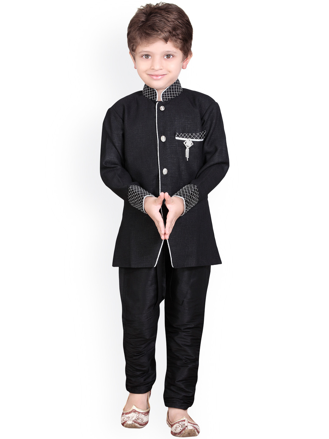 Jeetethnics Boys Black Silk Kurta Pyjama