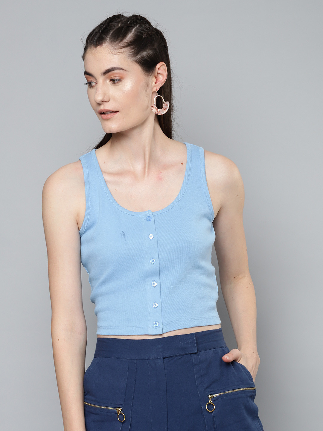 SASSAFRAS Blue Fitted Crop Top