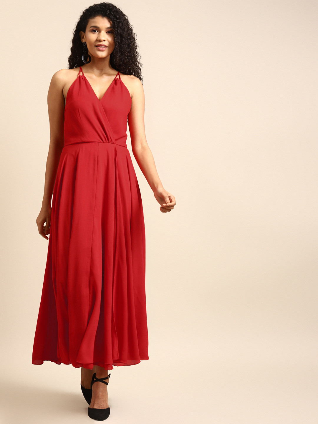 DODO & MOA Women Red Solid Party Maxi Dress
