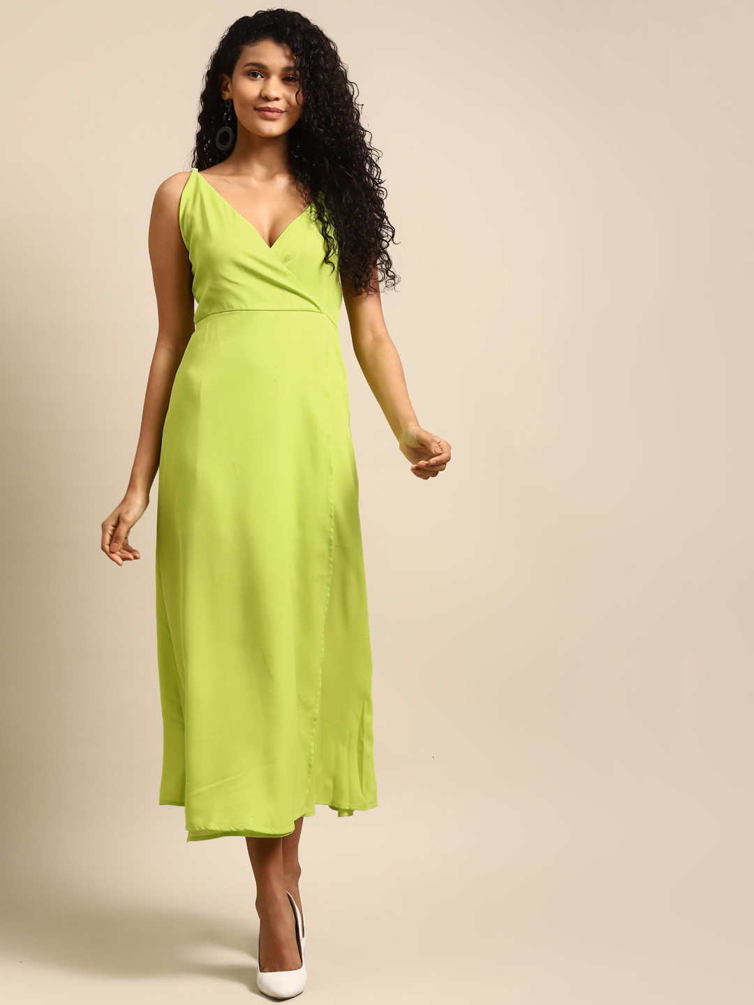 DODO & MOA Women Lime Green Solid Wrap Dress