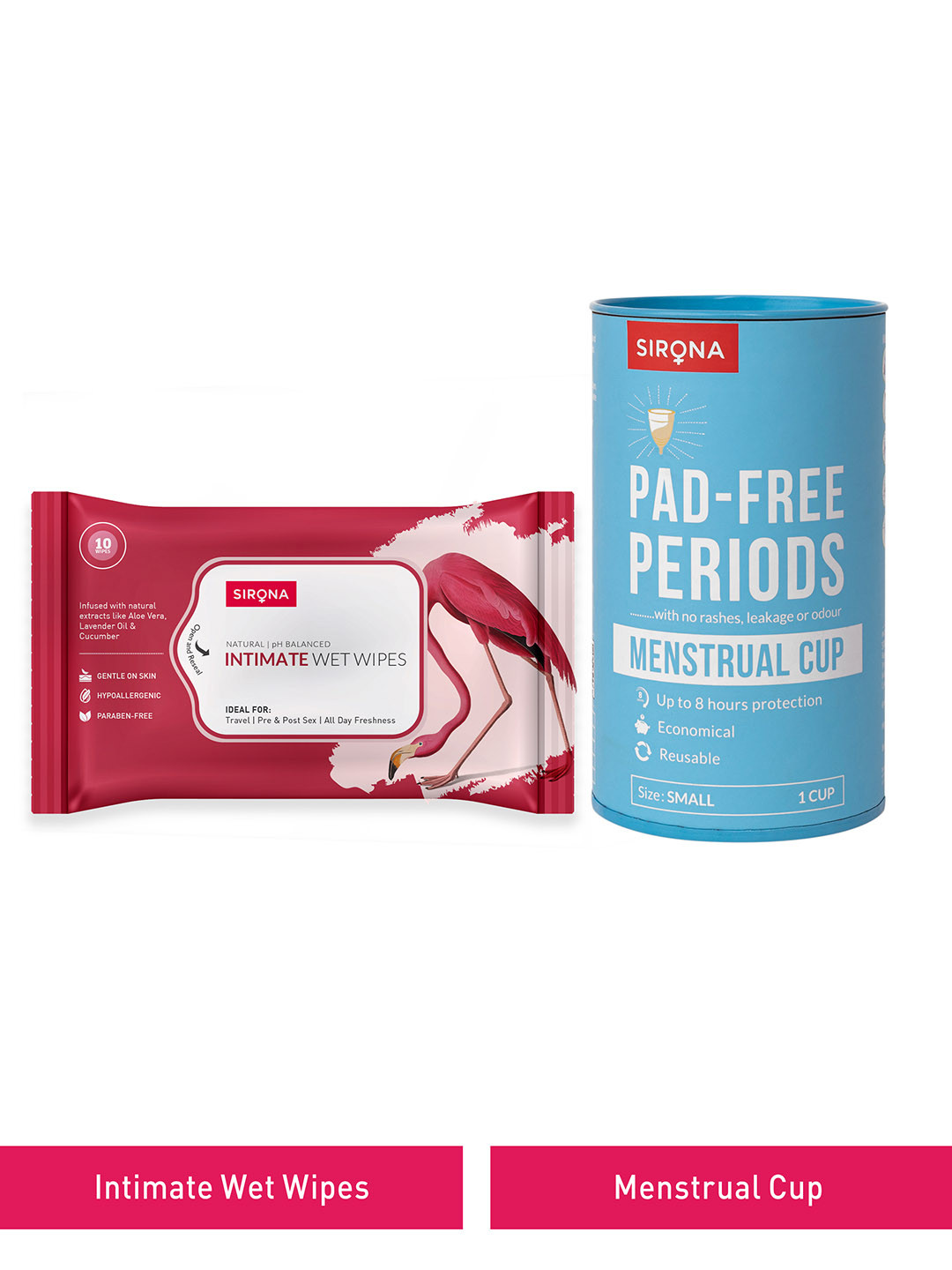 Sirona Reusable Menstrual Cup - Small with Intimate Wipes - 10 Wipes