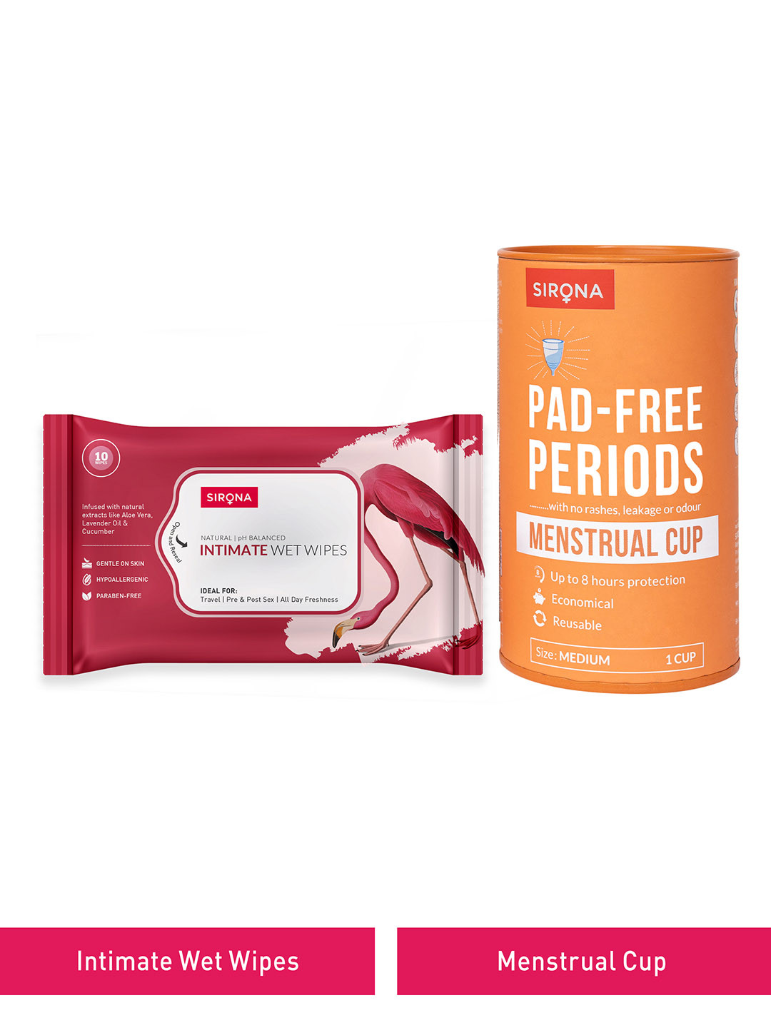 Sirona Reusable Menstrual Cup & Intimate Wipes - 10 Wipes