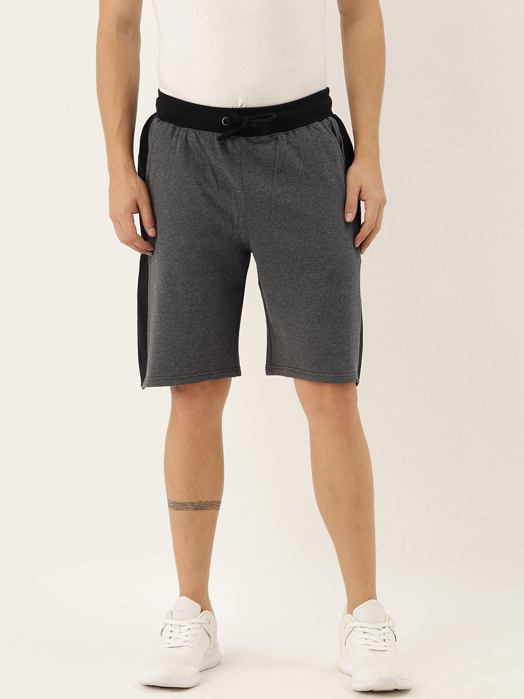 ARISE Men Grey Melange Solid Regular Fit Regular Shorts with Side Block Panel Detailing