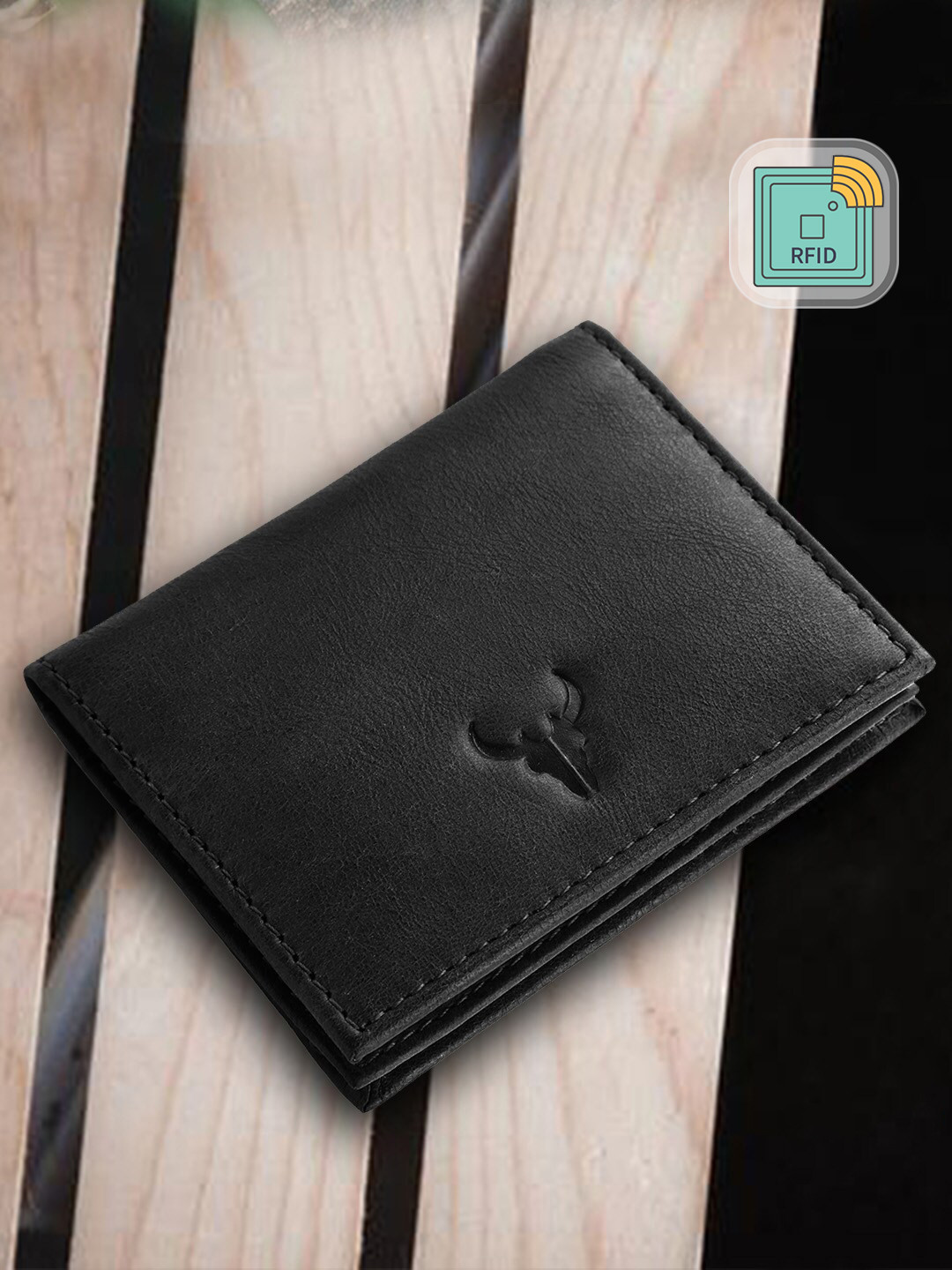 NAPA HIDE Men Black Solid RFID Leather Two Fold Wallet