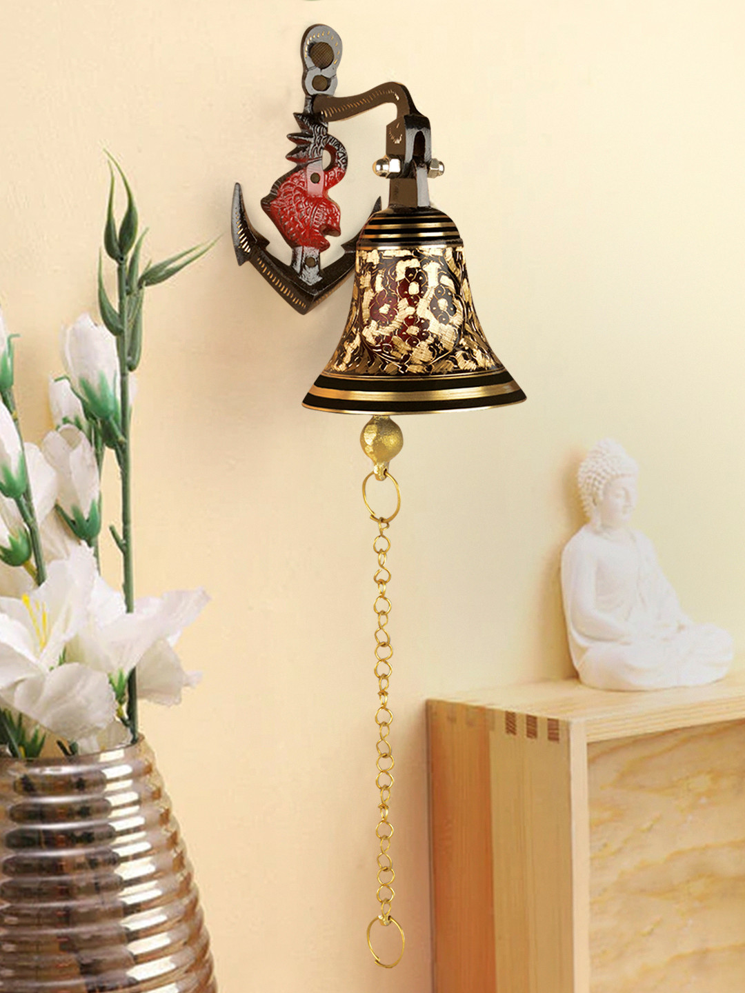 StyleMyWay Door Bell Brass Floral Glossy Hanging Hall Wall Hangings-5.5In