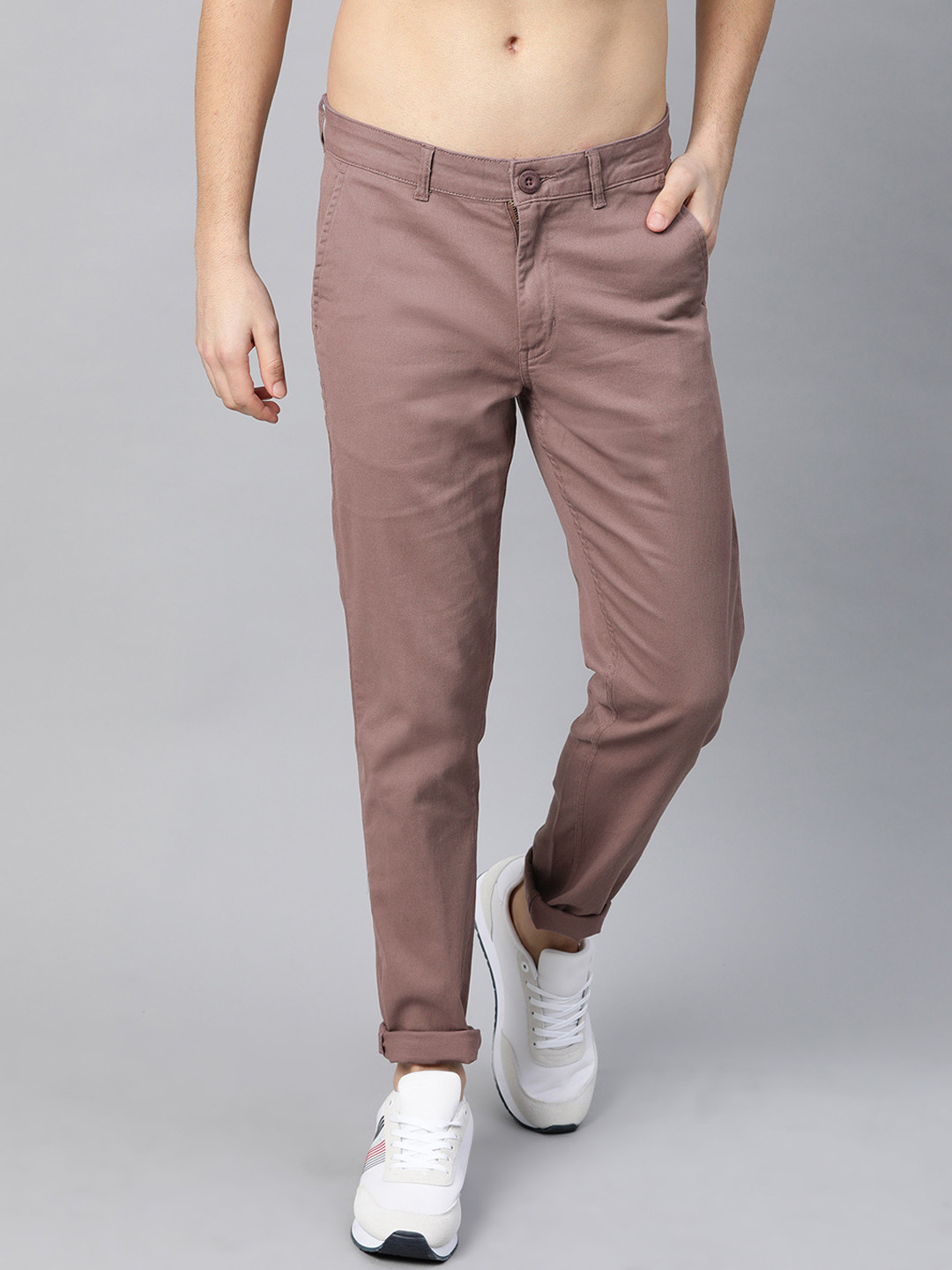 Roadster Men Mauve Solid Regular Fit Chinos