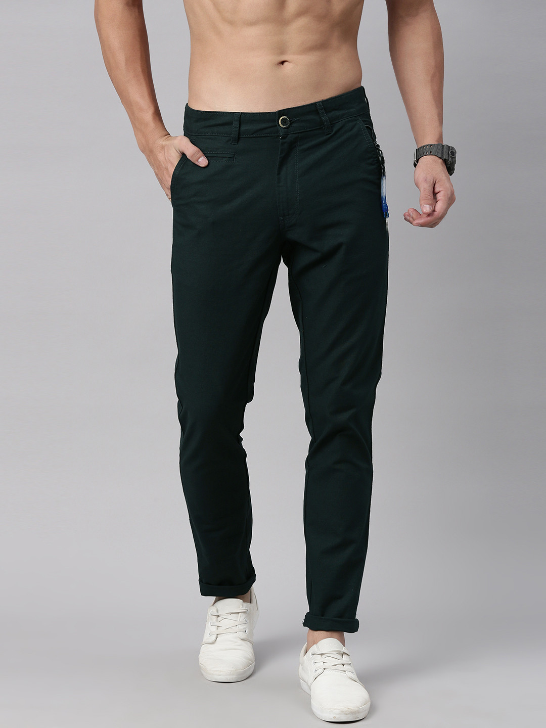 Roadster Men Green Pure Cotton Trousers