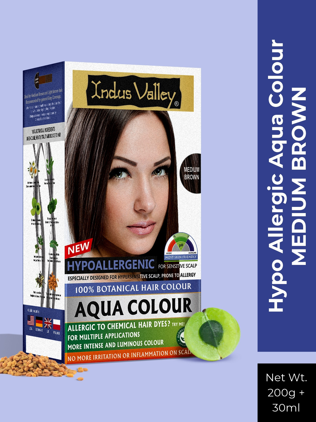 Indus Valley Medium Brown Hypo Allergic 100% Botanical Aqua Hair Colour 230 g