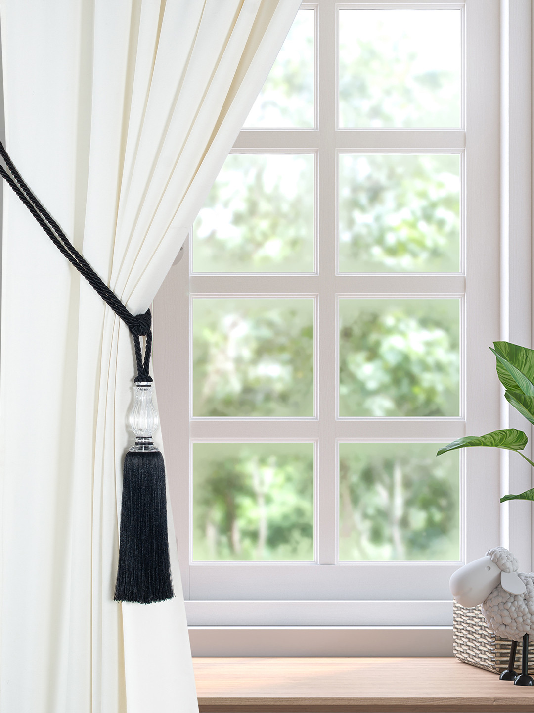 Deco Window Black & Transparent Nawab Surahi Curtain Tessel Tie-Backs