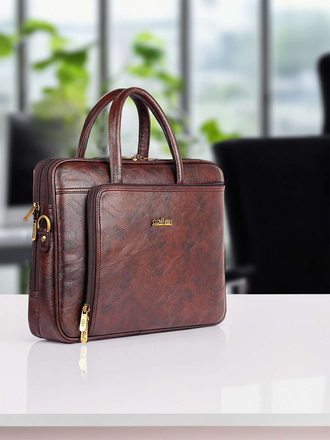 THE CLOWNFISH Trident Unisex Brown Textured Laptop Bag