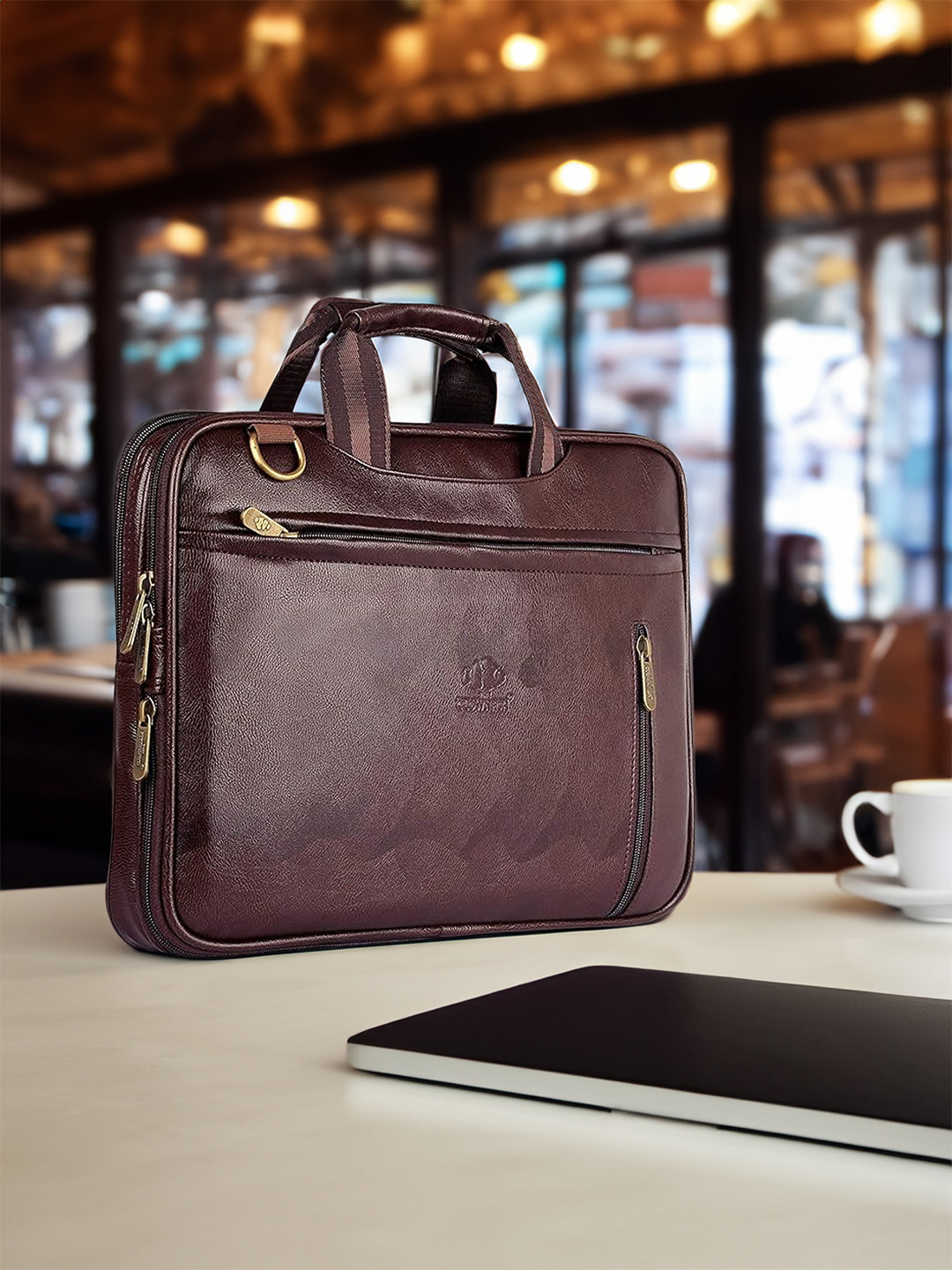 THE CLOWNFISH Elegant Unisex Brown Textured Laptop Bag