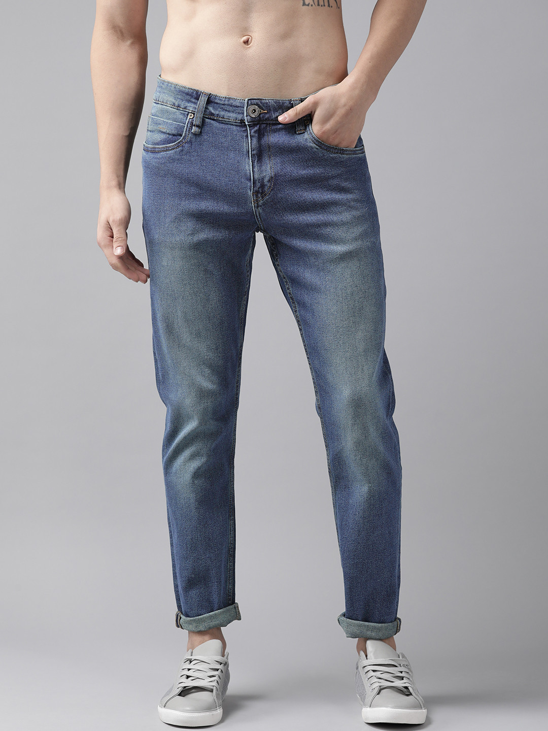 Roadster Men Blue Carrot Fit Heavy Fade Stretchable Jeans