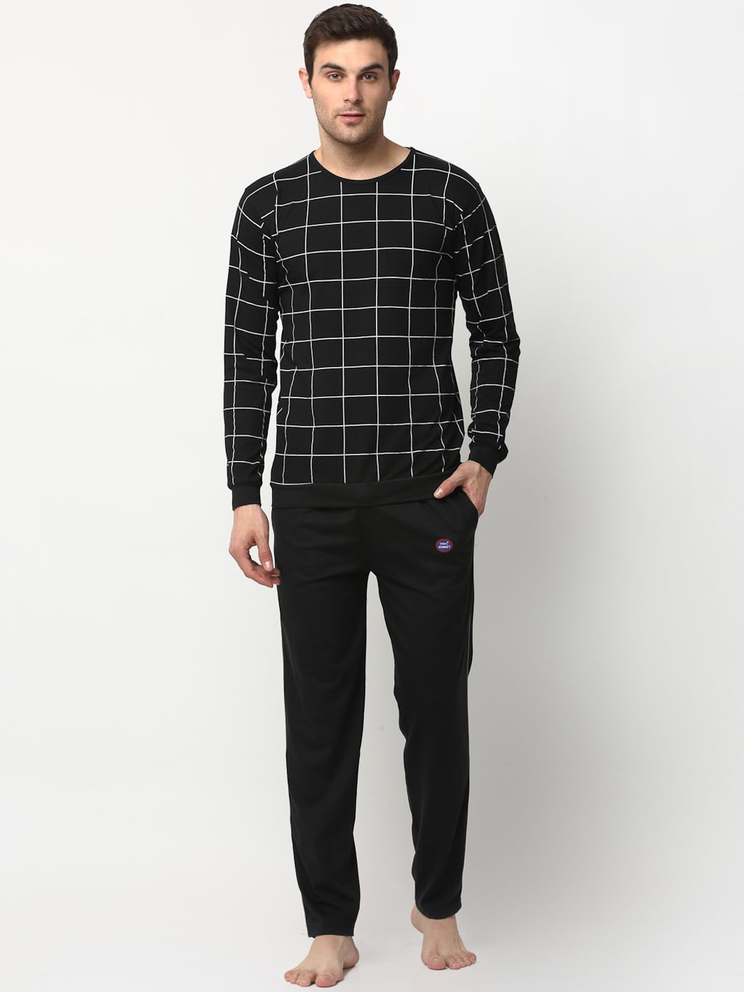 MACK JONNEY Men Black & White Checked Night Suit