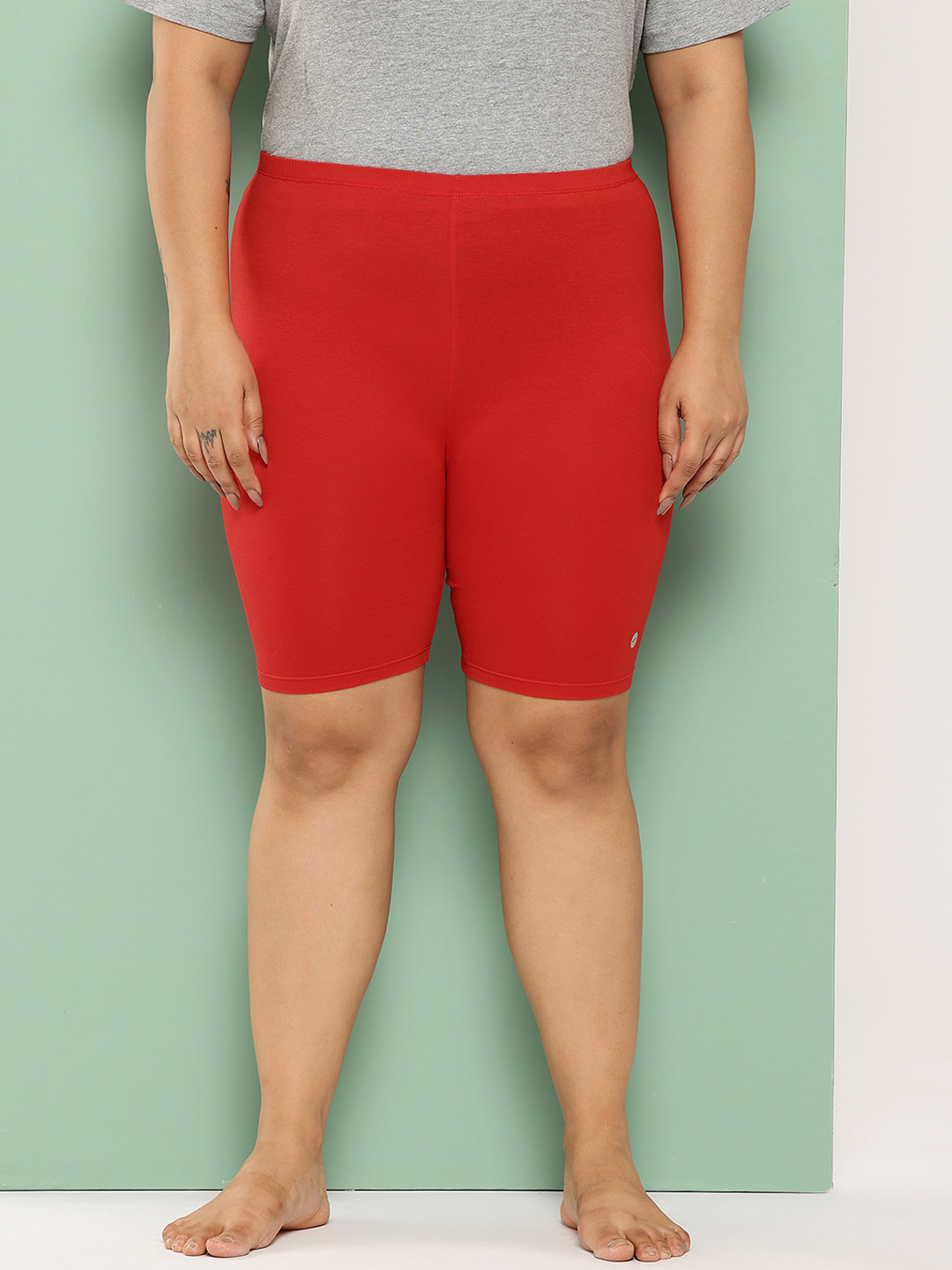 Leading Lady Women Red Pure Cotton Solid High-Rise Lounge Shorts