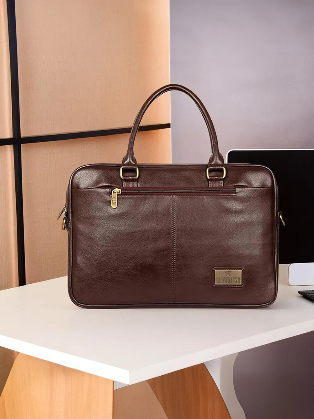 THE CLOWNFISH Signatura Unisex Brown Solid Laptop Bag