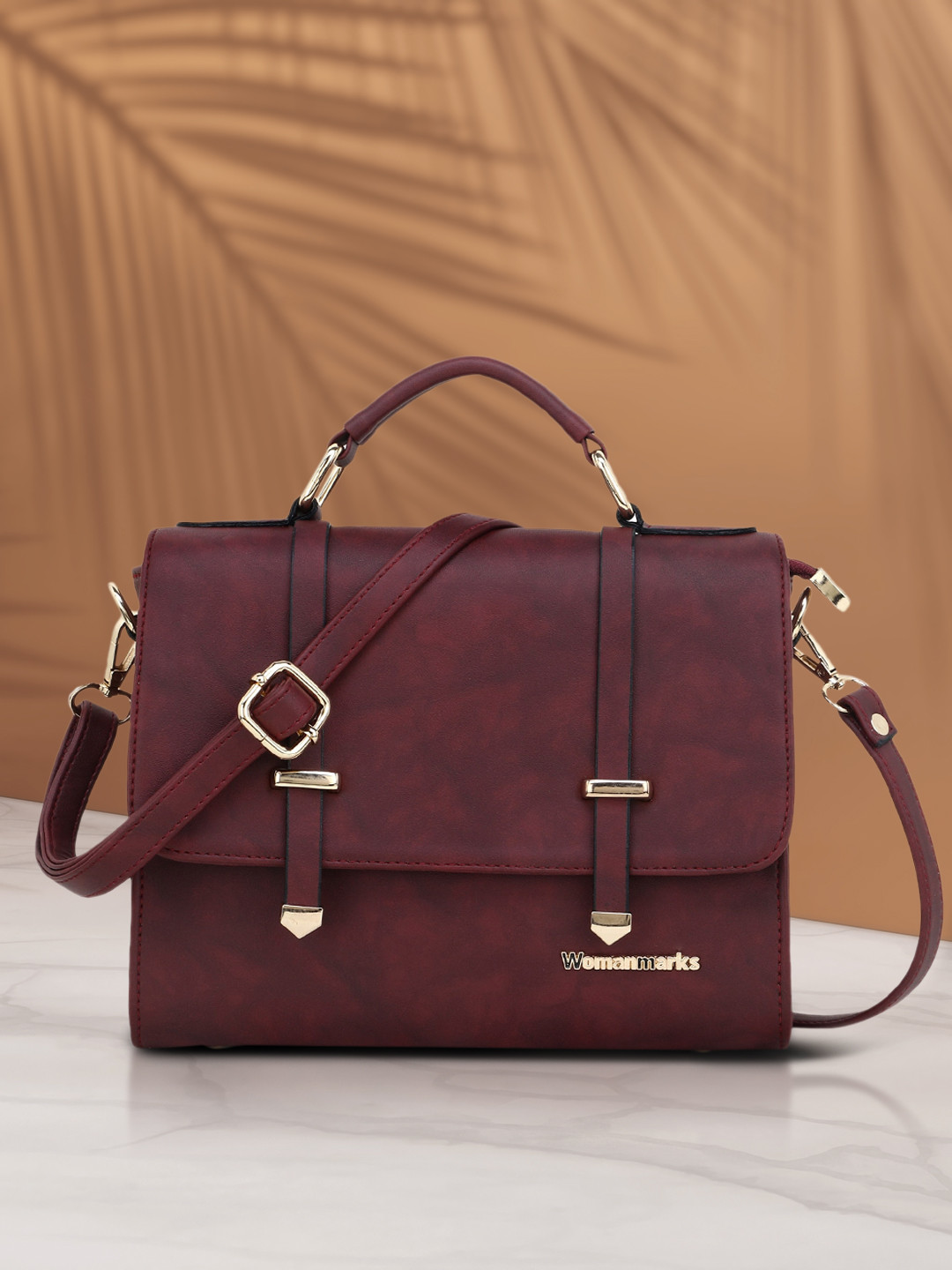 WOMEN MARKS Maroon Self Design Satchel
