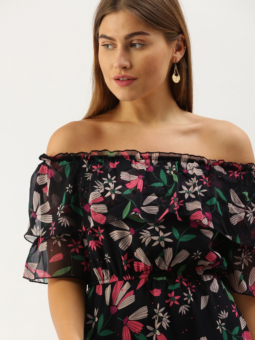 DODO & MOA Multi-Color Floral Print Midi Dress