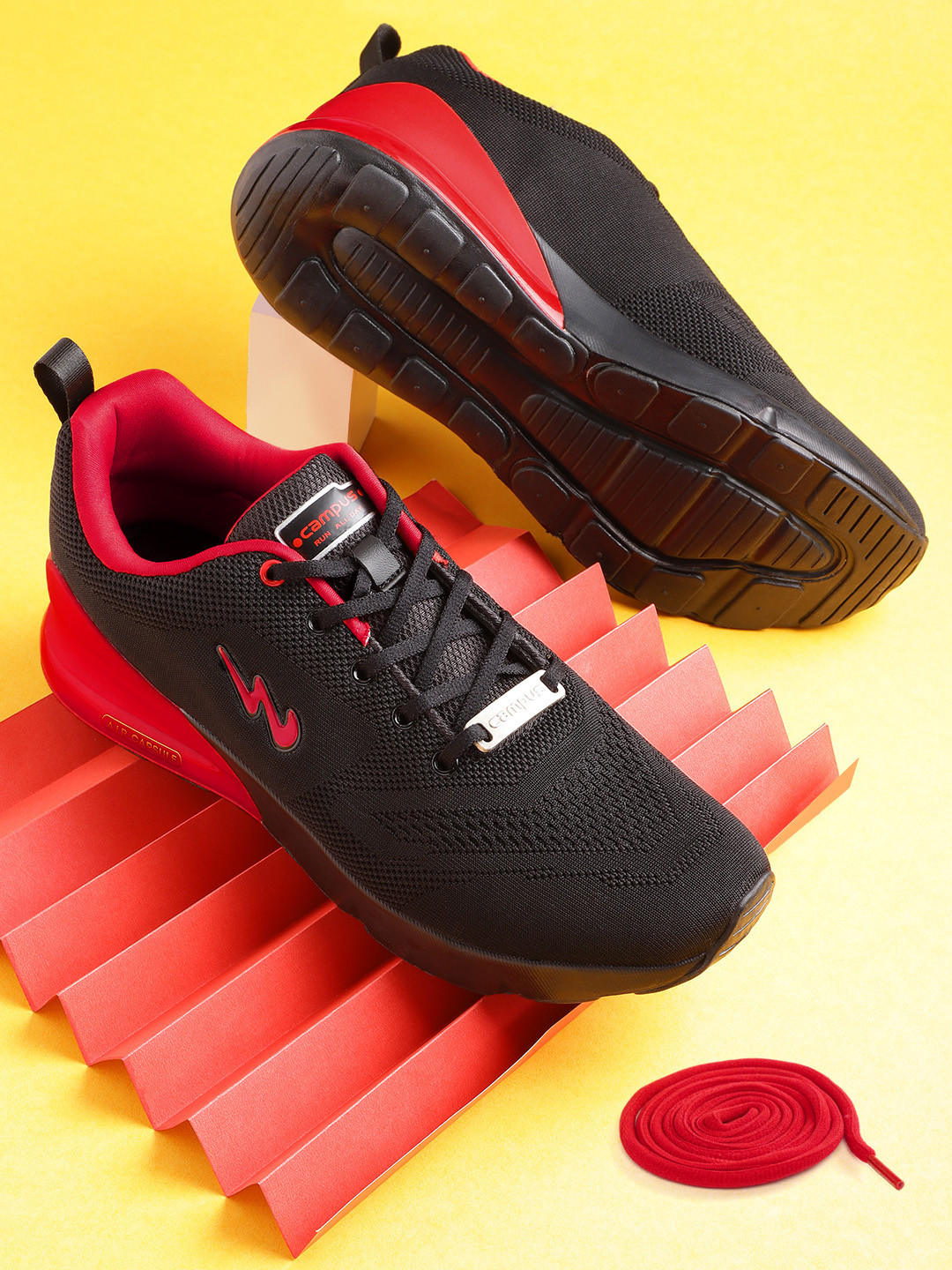 Campus Men Black & Red Flying Fury Woven Design Running Shoes