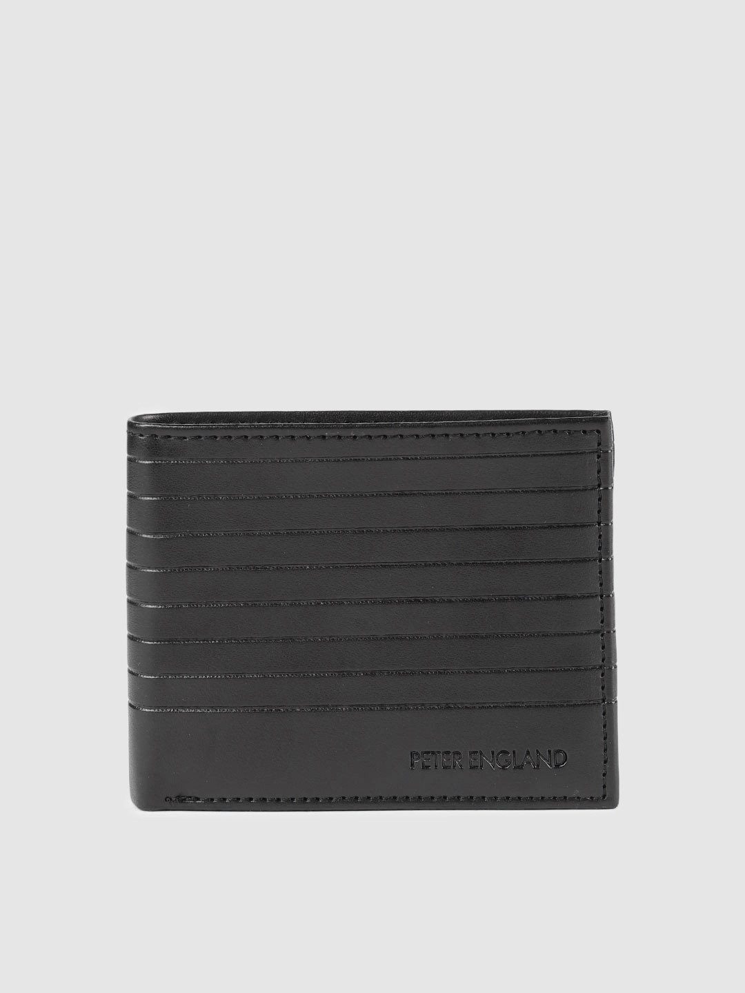 Peter England Men Black Textured Two Fold Wallet
