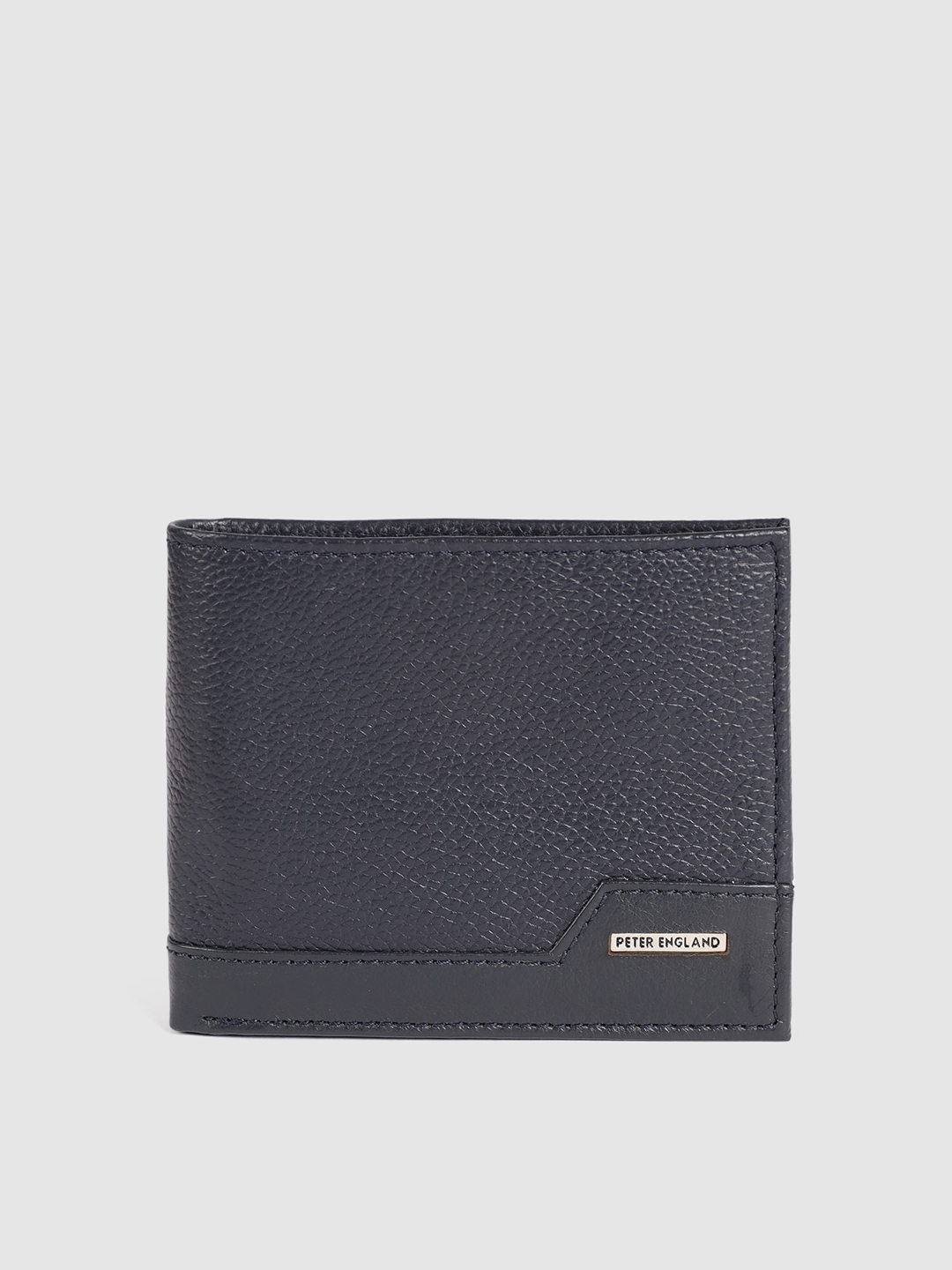 Peter England Men Navy Blue Textured Leather Two Fold Wallet