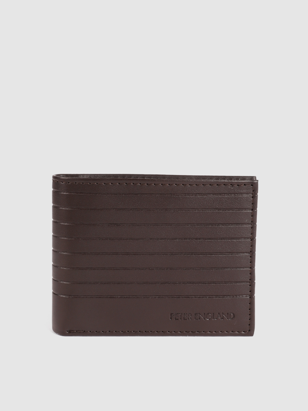Peter England Men Brown Textured Leather Two Fold Wallet