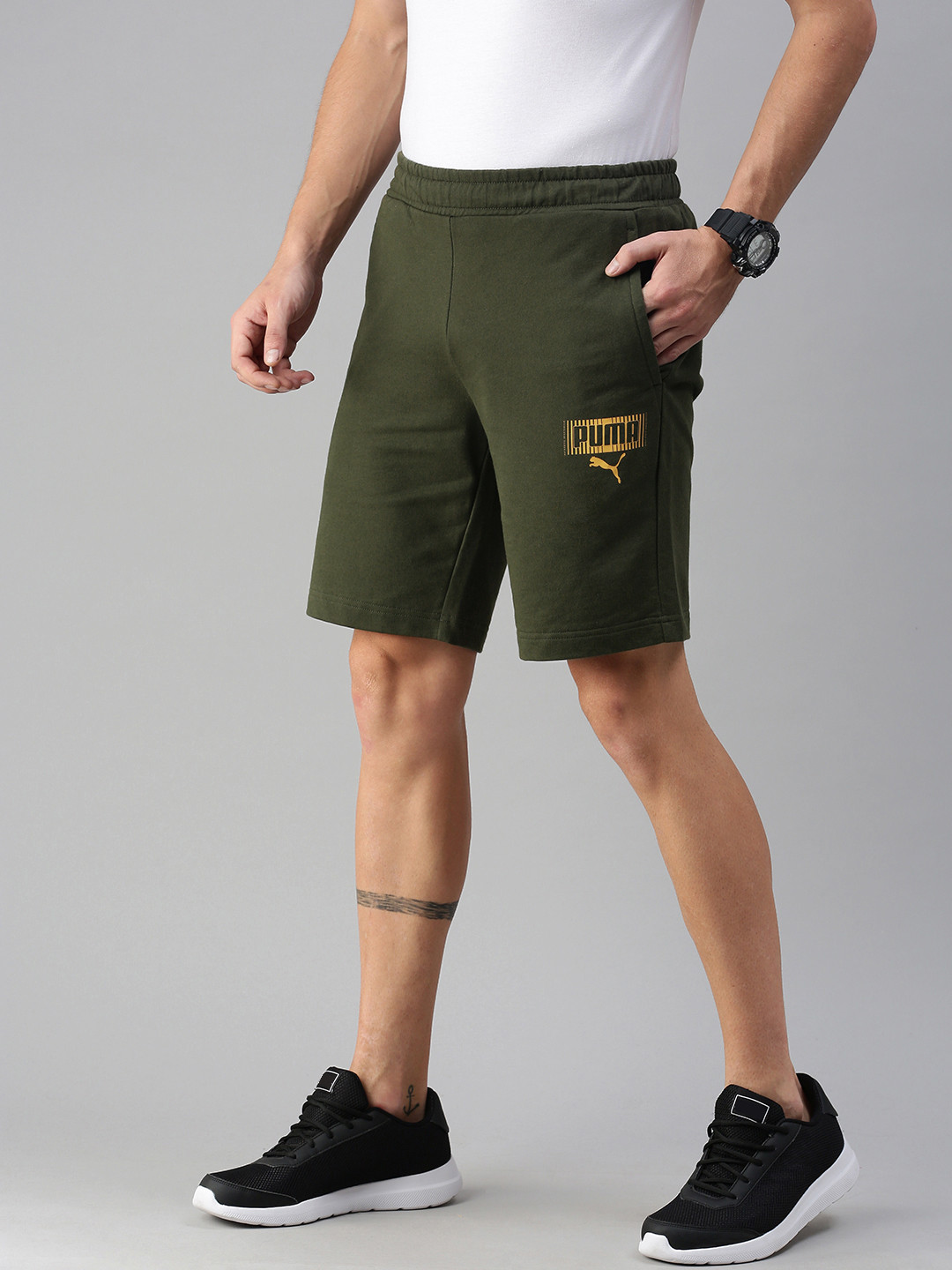 Puma Men Green Regular Fit Mid-Rise Shorts