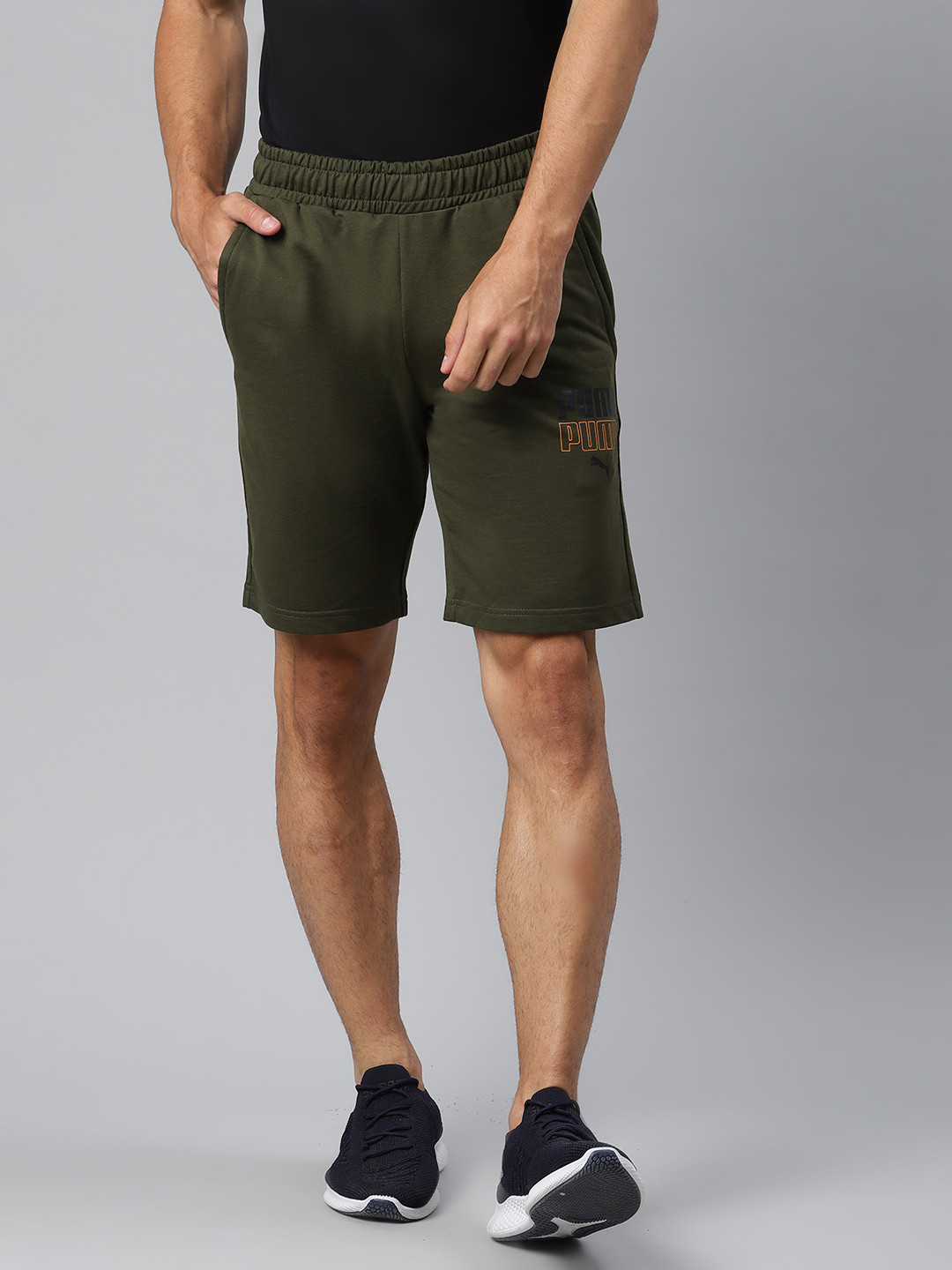 Puma Men Olive Green Graphic 7 Solid Shorts