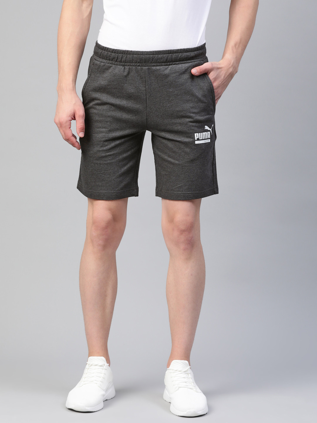 Puma Men Charcoal Grey Solid Graphic Bermudas TR XIII Regular Shorts
