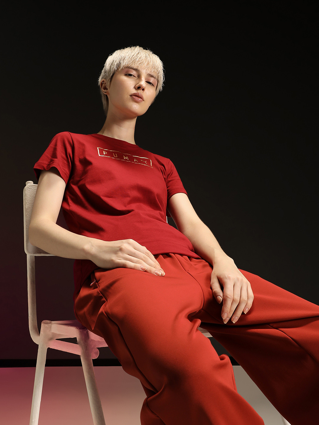 Puma Women Maroon Graphic Tee18 Red Dahli Pure Cotton Printed Pure Cotton T-shirt