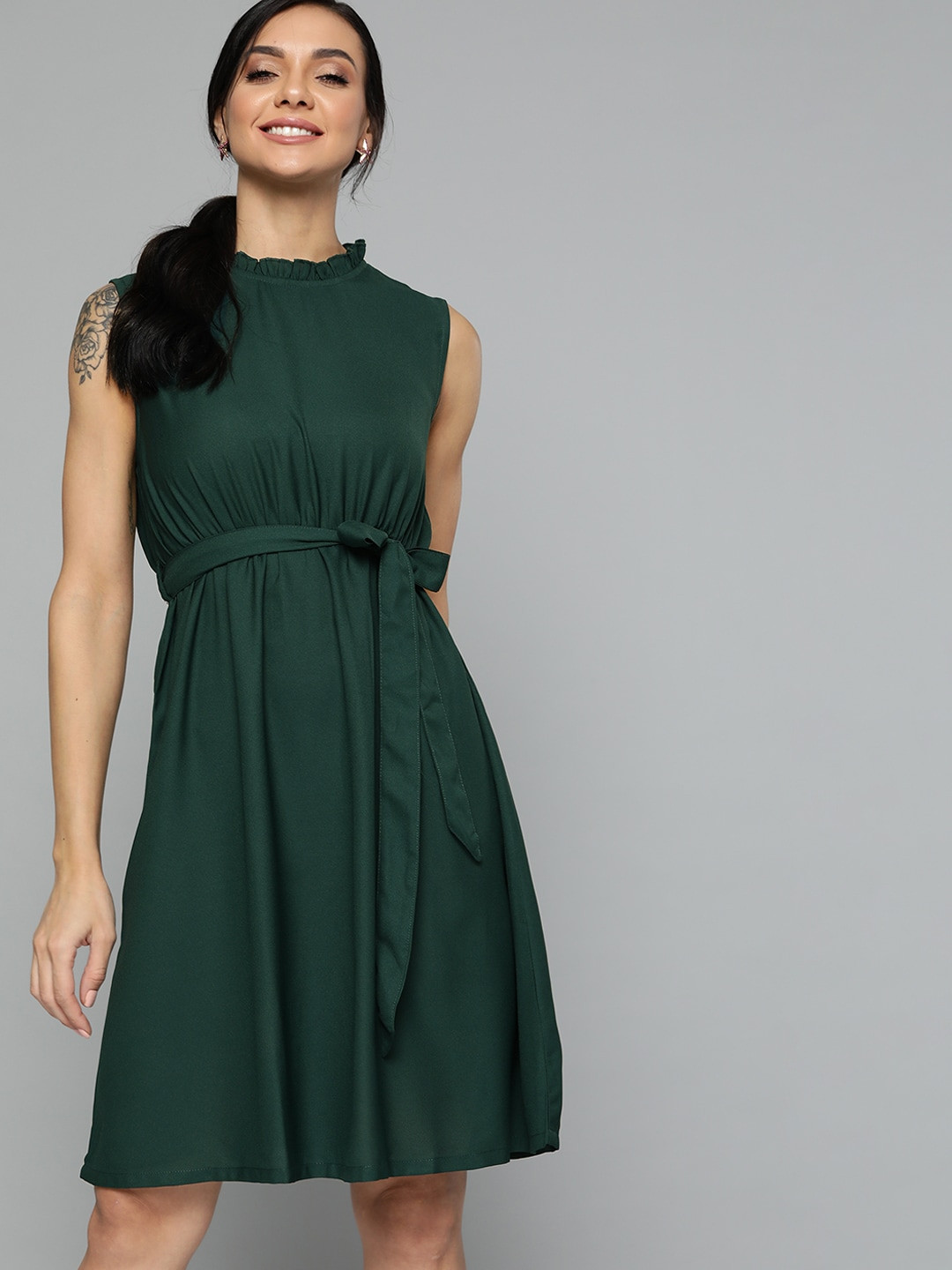 HERE&NOW Green A-Line Dress & Belt