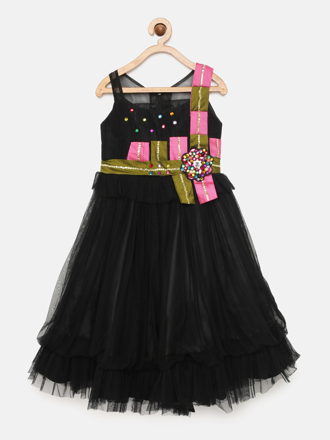 Actuel Girls Black Embellished Gown Dress